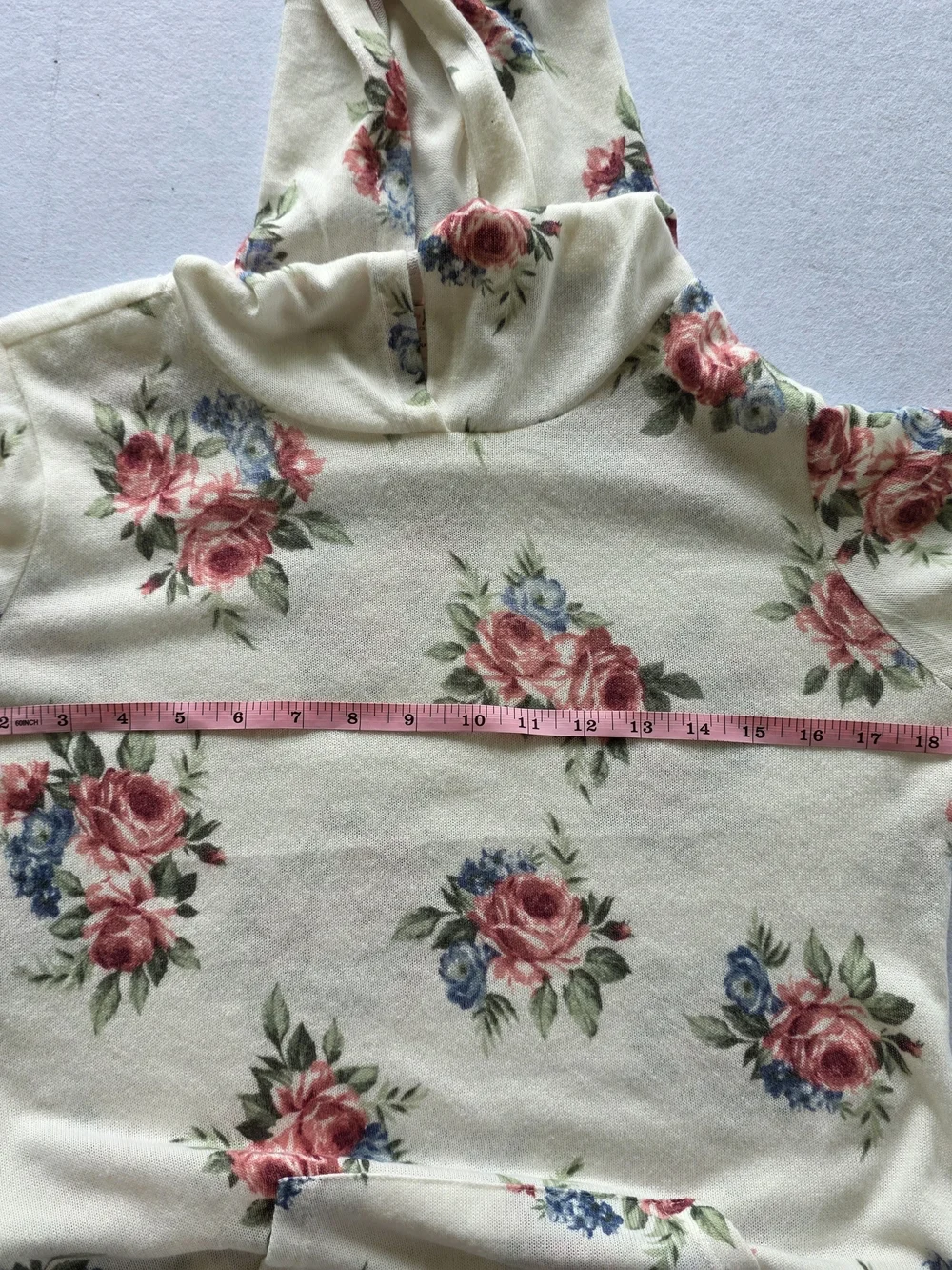 Ultra Flirt Cream Floral Hoodie with Pink Roses